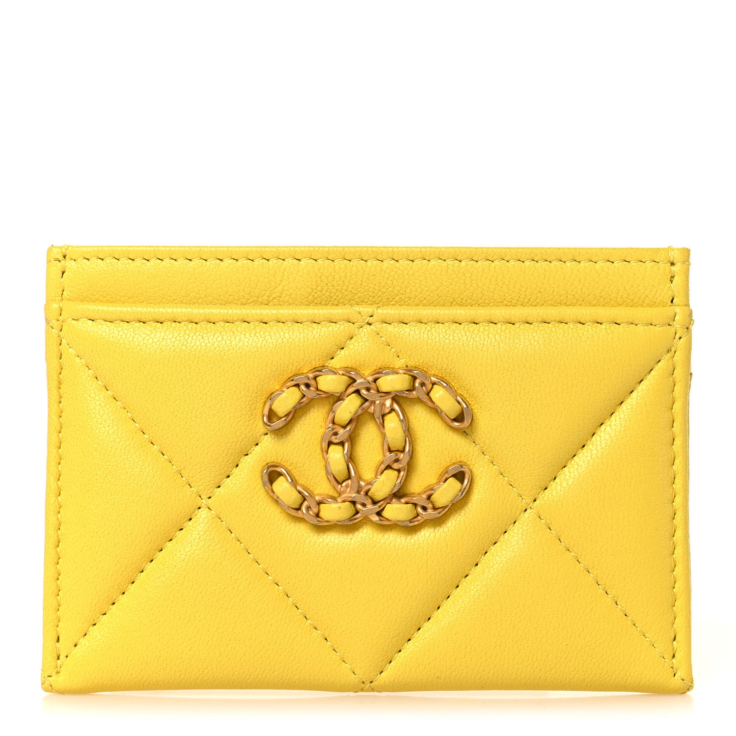 Lambskin Quilted Chanel 19 Card Holder Jaune