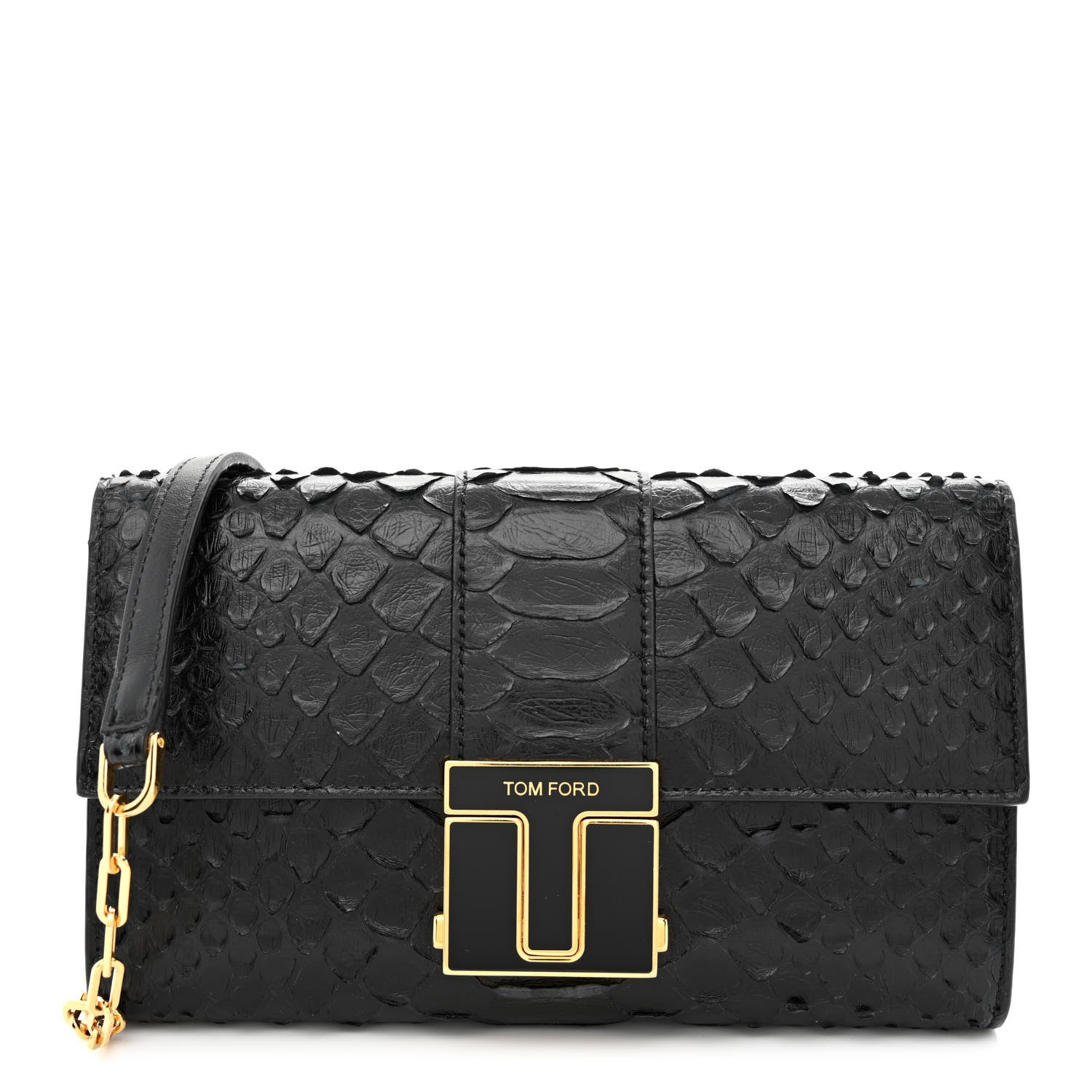 Tom Ford Semi Shiny Snakeskin 001 Chain Wallet Black 1 of 11