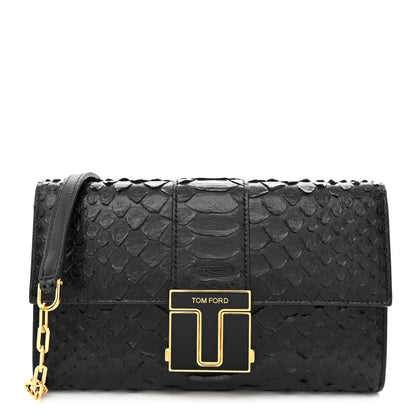 Tom Ford Semi Shiny Snakeskin 001 Chain Wallet Black 1 of 11