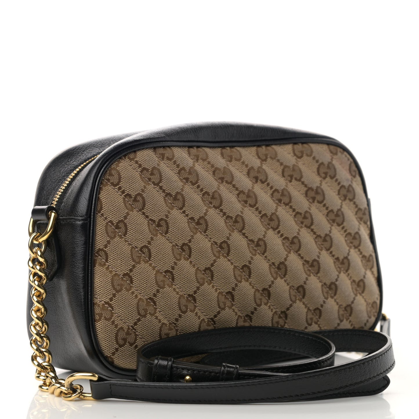 Monogram Matelasse Diagonal Small GG Marmont Chain Shoulder Bag Beige Black