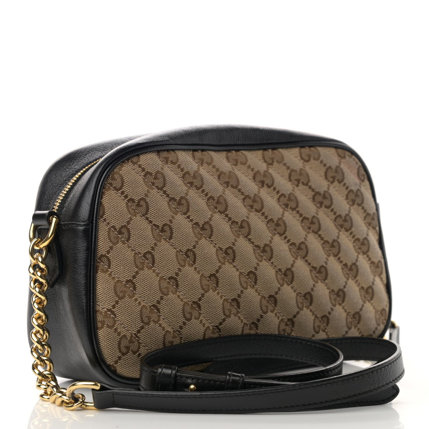 Gucci Monogram Matelasse Diagonal Small GG Marmont Chain Shoulder Bag Beige Black 3 of 12