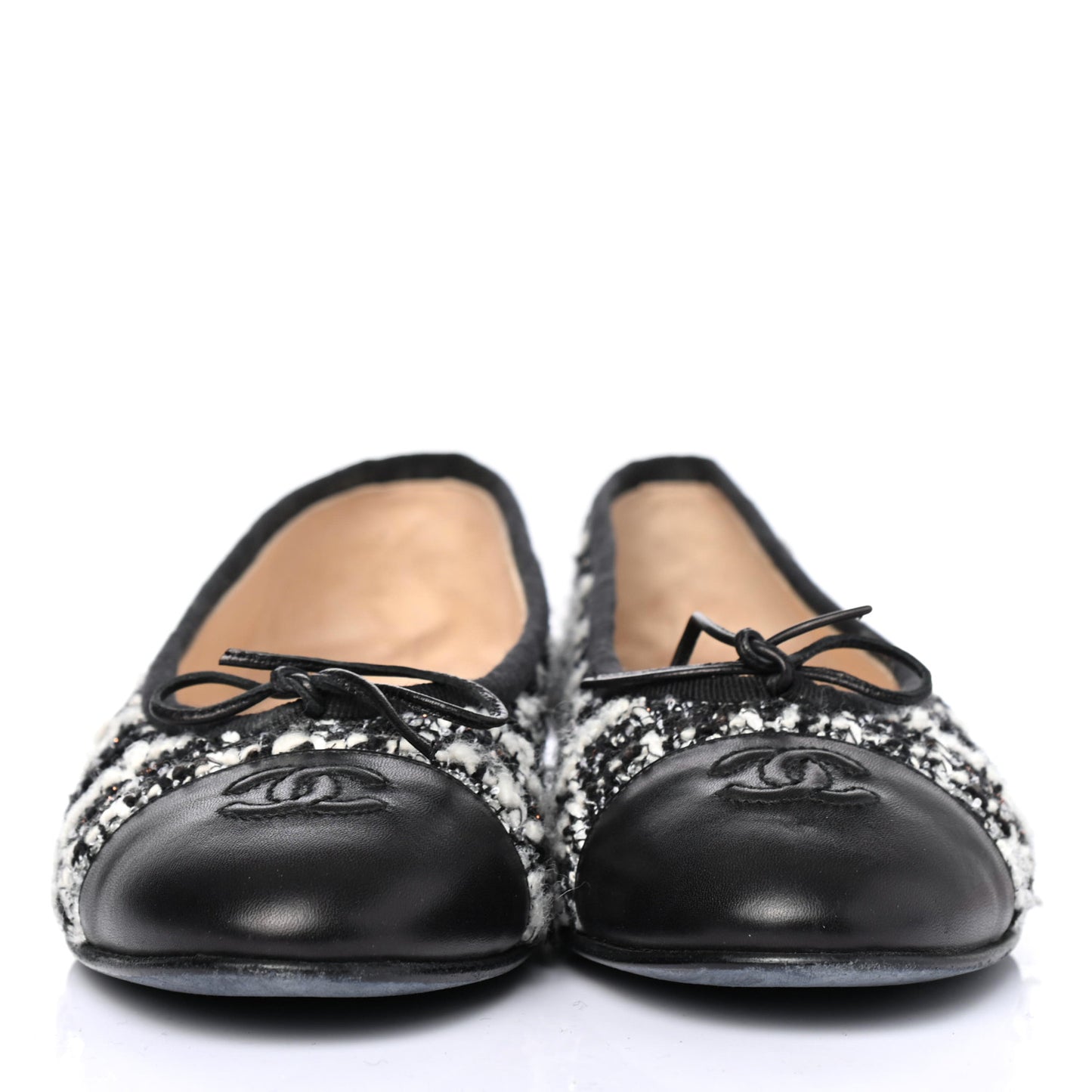 Tweed Cap Toe Ballerina Flats 38 Black White