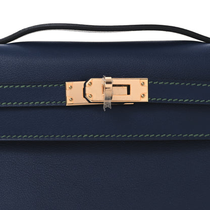 Hermes Swift Horseshoe Kelly Pochette Clutch  Bleu Navy Vert Vertigo 8 of 12