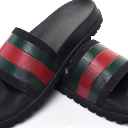 Gucci Rubber Web Mens Lug Sole Slide Sandals 9 Black Green Red 9 of 12