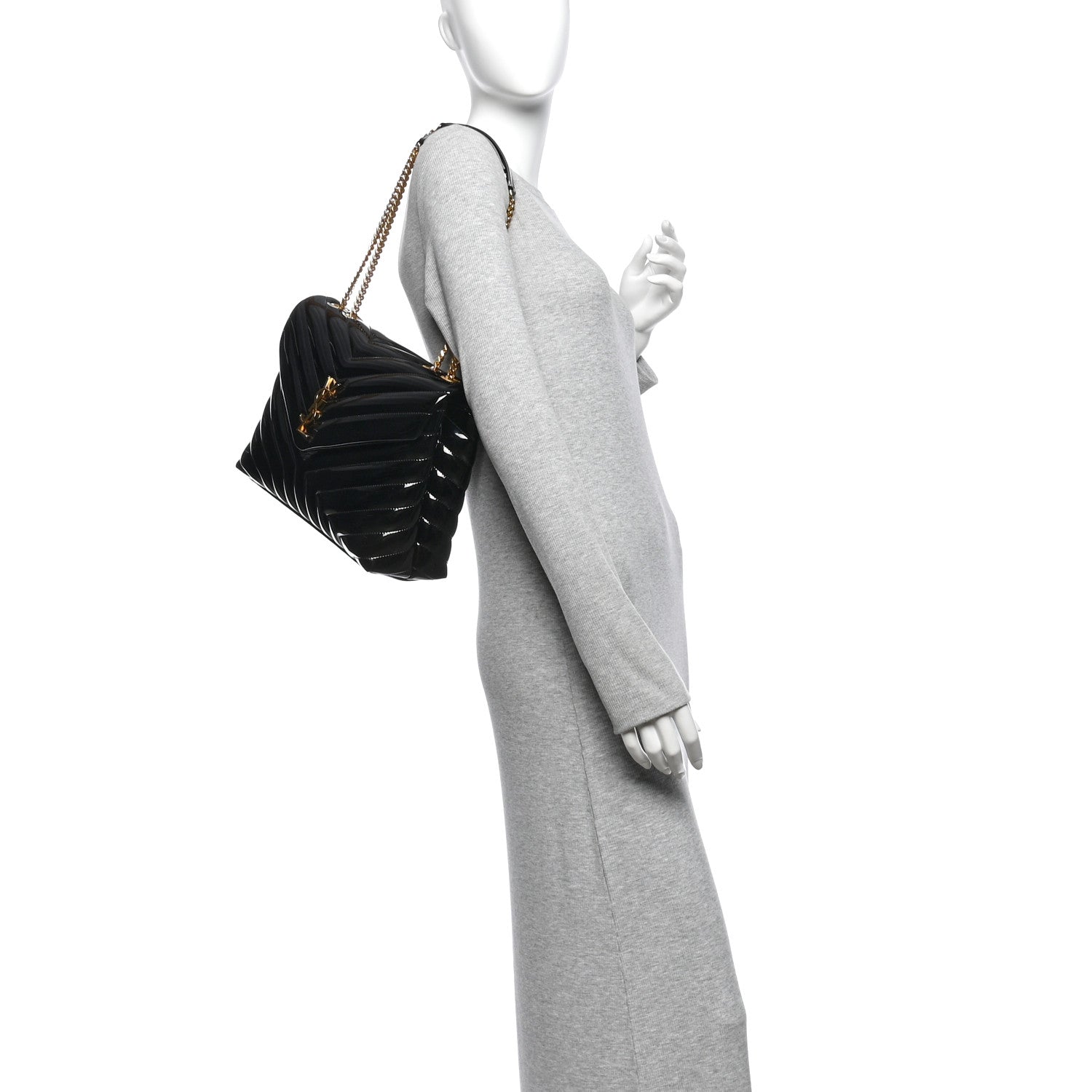Saint Laurent Patent Y Quilted Monogram Medium Loulou Chain Satchel Black 2 of 12