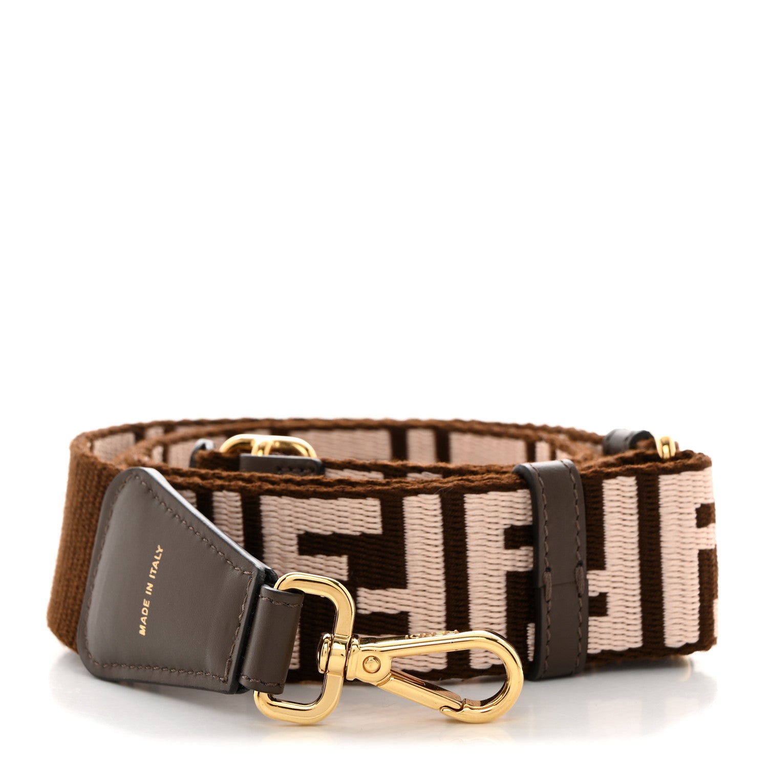 Fendi Ribbon Vitello King FF 1974 Adjustable Strap You Castagna Rosa Confetto 1 of 5