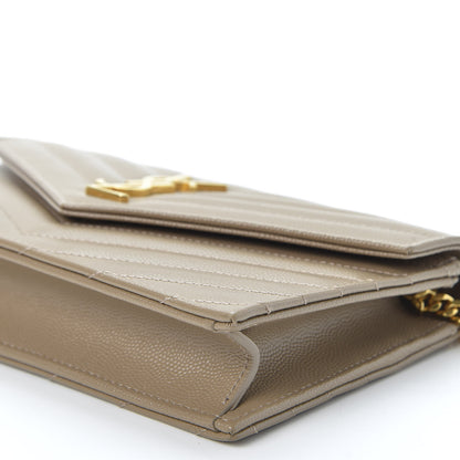 Saint Laurent Grain De Poudre Matelasse Chevron Monogram Envelope Chain Wallet Taupe 6 of 10