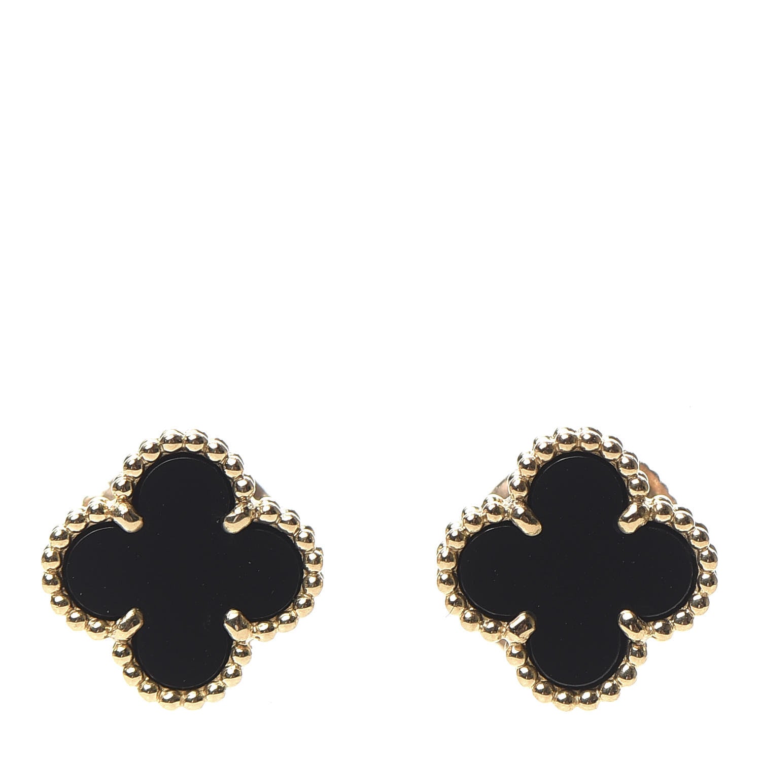 Van Cleef & Arpels 18K Yellow Gold Black Onyx Sweet Alhambra Earrings 1 of 4