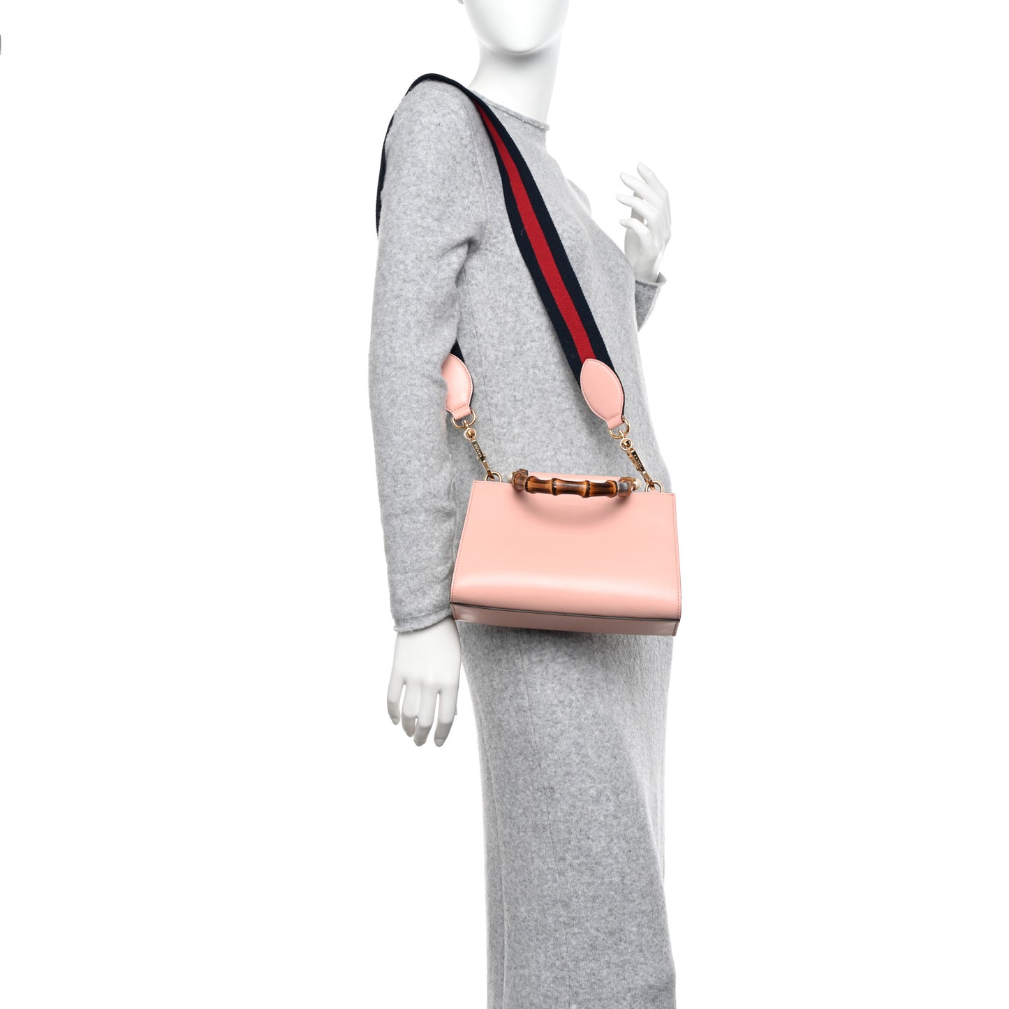 Nappa Bamboo Web Small Nymphaea Top Handle Bag Perfect Pink Mystic White