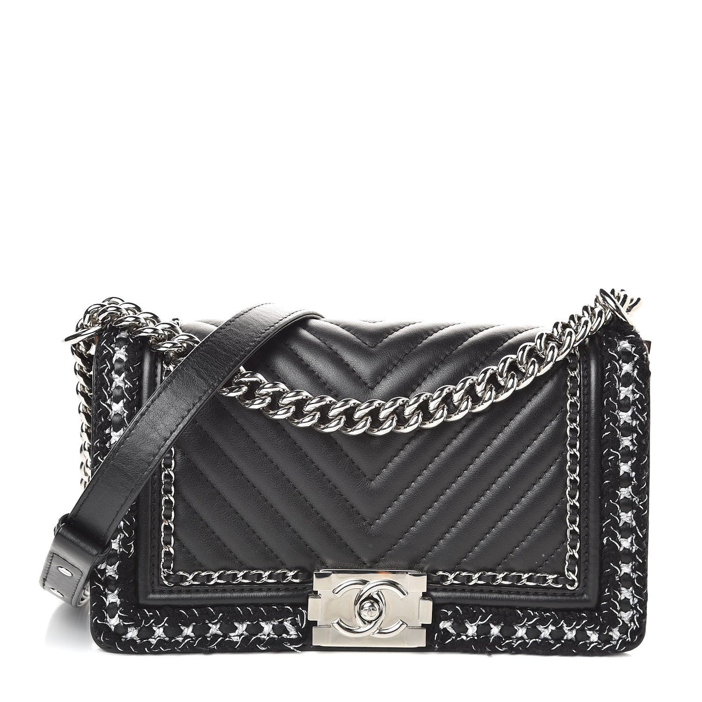 Calfskin Chevron Medium Boy Chained Boy Black