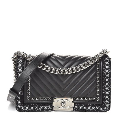 Chanel Calfskin Chevron Medium Boy Chained Boy Black 1 of 11