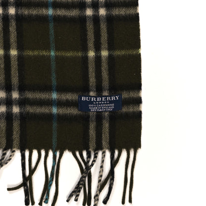 Burberry Cashmere House Check Fringe Scarf Olive Green 3 of 3
