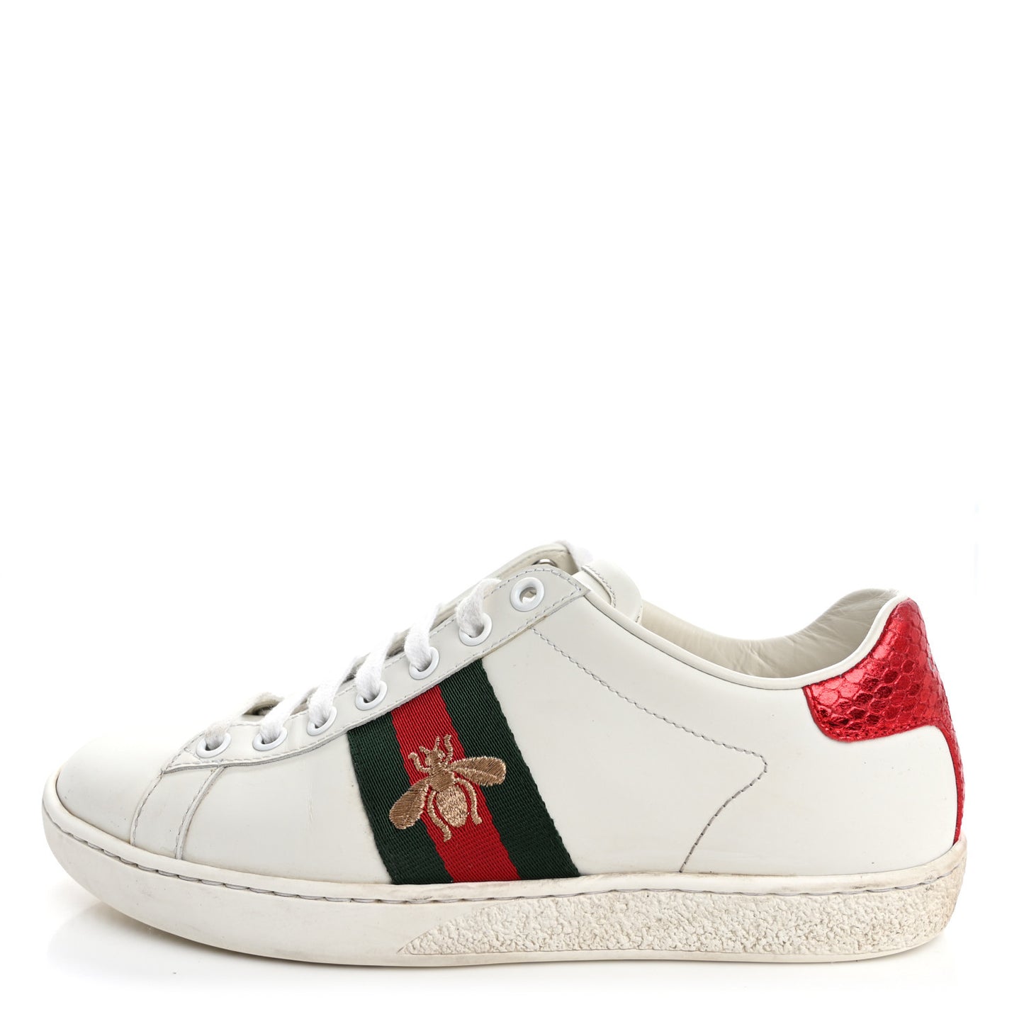 Calfskin Ayers Bee Embroidered Womens Ace Sneakers 36 White Green