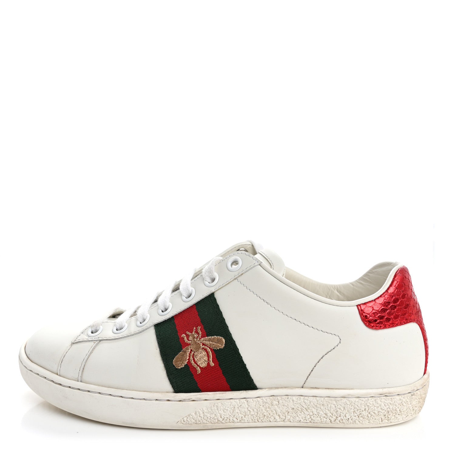 Gucci Calfskin Ayers Bee Embroidered Womens Ace Sneakers 36 White Green 1 of 10