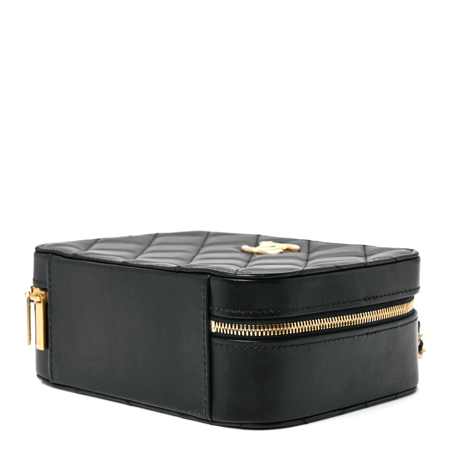 Lambskin Quilted Top Handle Small Vanity Case Black