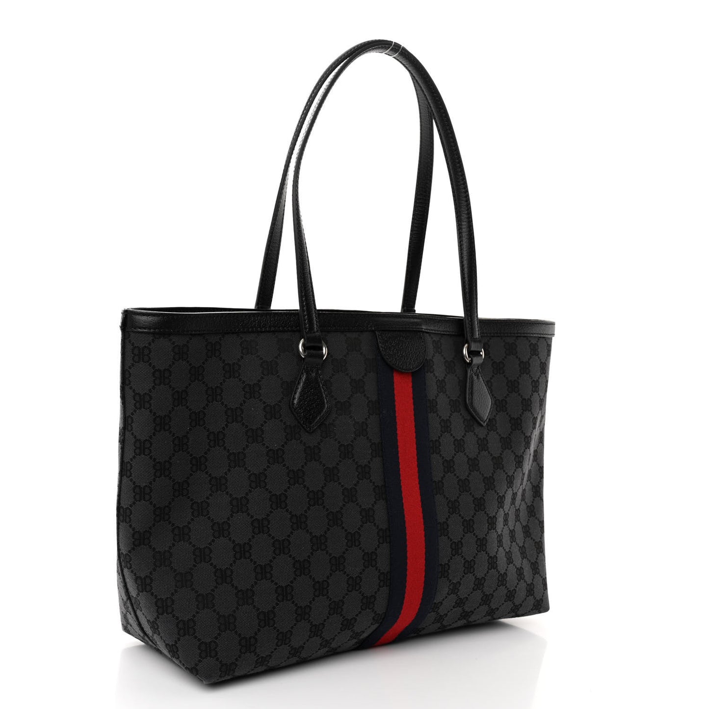 X BALENCIAGA BB Monogram Web Graffiti Medium Ophidia Shopping Tote Black