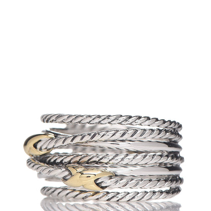 David Yurman Sterling Silver 18K Yellow Gold Double X Crossover Ring 57 8 3 of 5