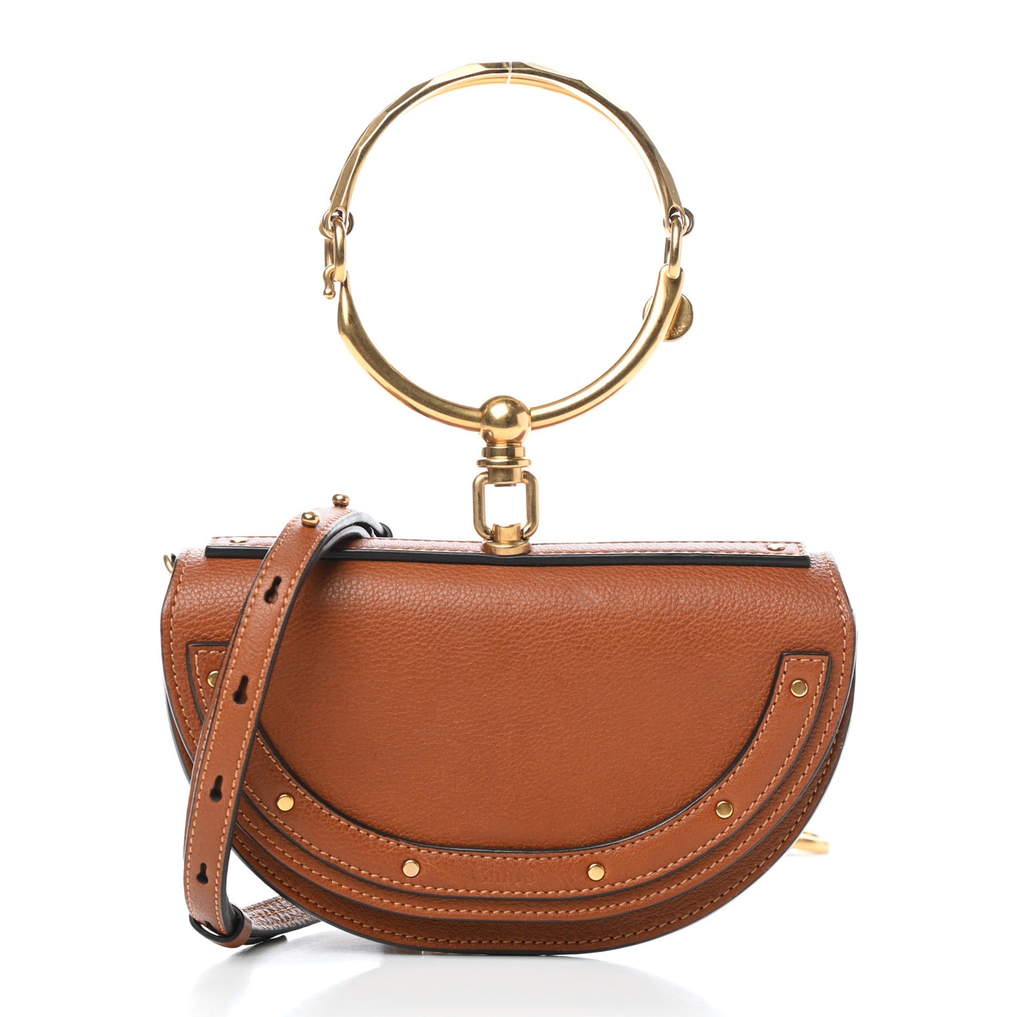 Calfskin Small Nile Bracelet Minaudiere Bag Caramel