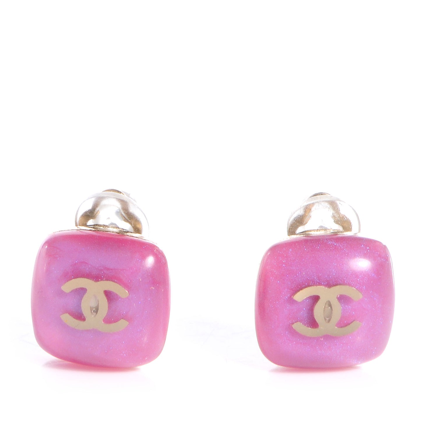 Resin CC Iridescent Clip On Earrings Pink