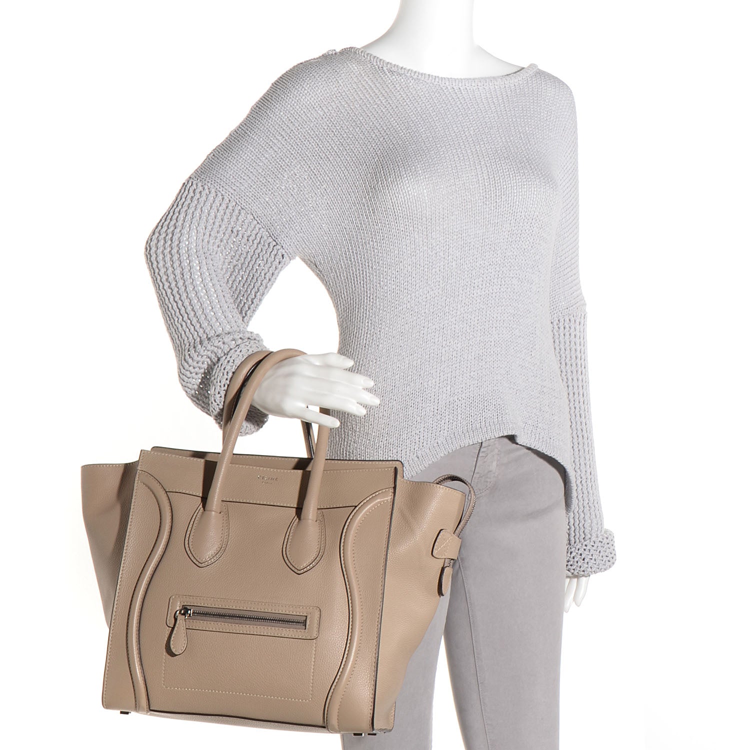 Celine Drummed Calfskin Mini Luggage Dune 2 of 9