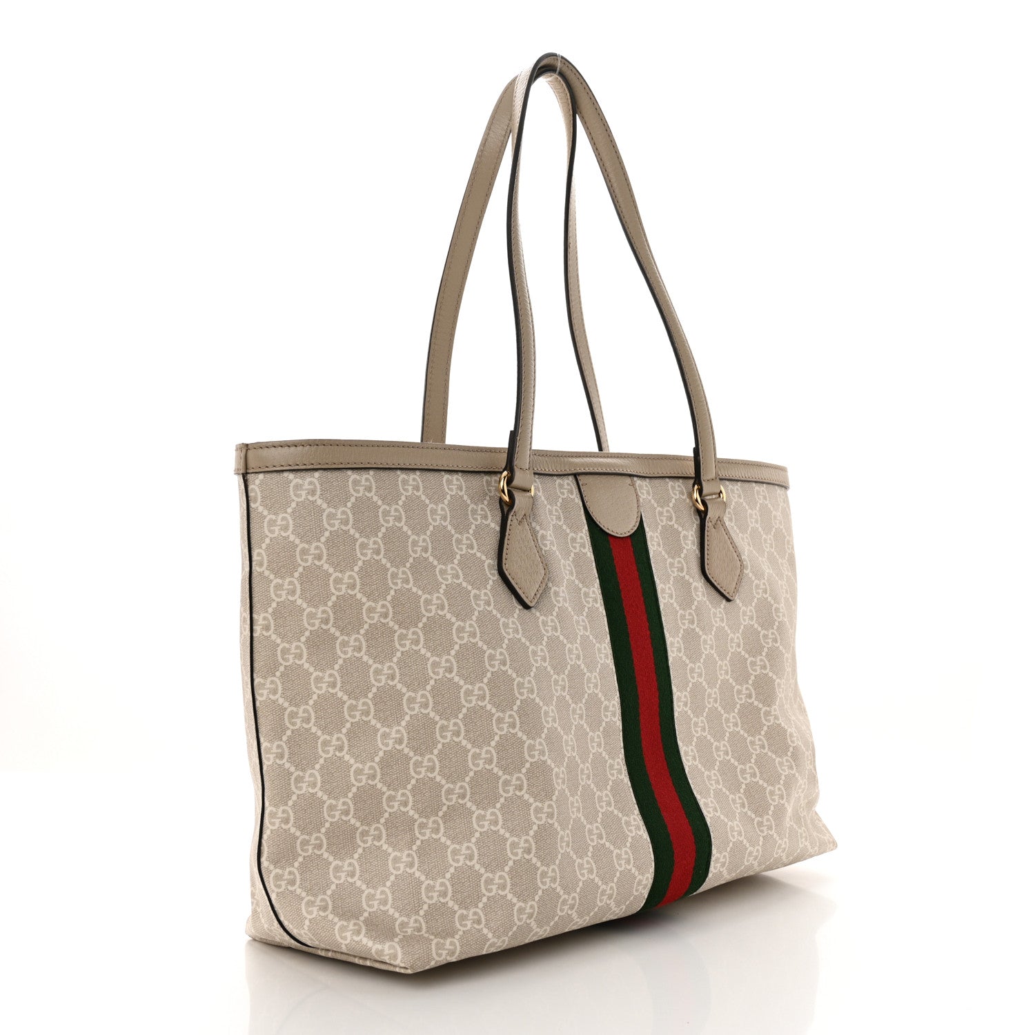 Gucci GG Supreme Monogram Textured Dollar Calfskin Web Medium Ophidia Shopping Tote Beige Mystic White Oatmeal 3 of 10