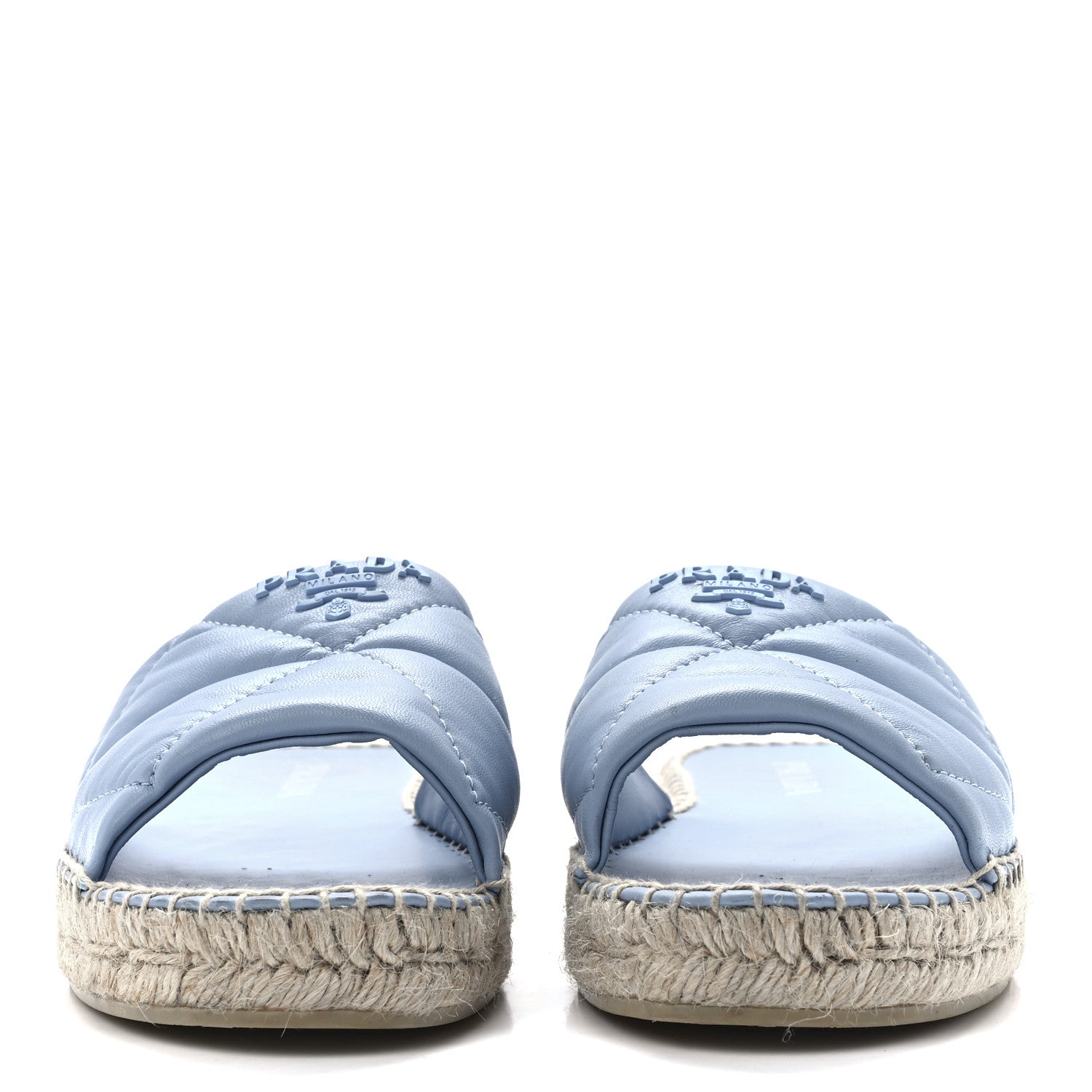 Prada Nappa Logo Quilted Espadrille 20mm Slide Sandals 40 Celeste 2 of 9