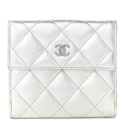 Chanel Metallic Lambskin Quilted Compact French Flap Wallet Silver 1 of 9