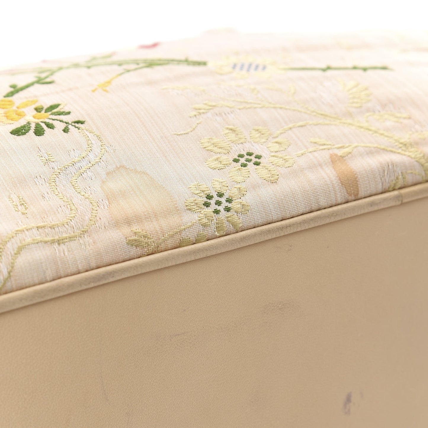 Calfskin Canvas Embroidered Flower Tote Beige