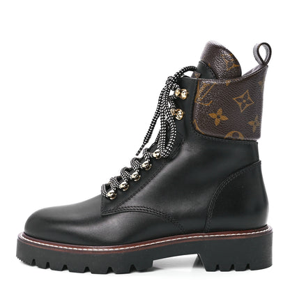Louis Vuitton Calfskin Monogram Territory Flat Ranger Boots 37.5 Black 1 of 8