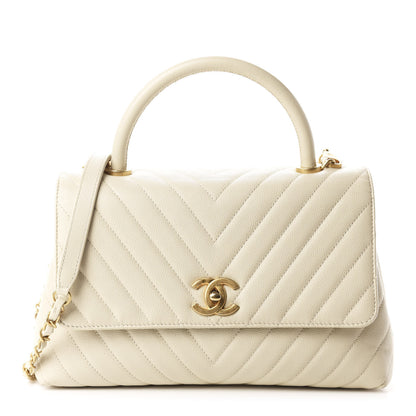 Chanel Caviar Chevron Quilted Small Coco Handle Flap Light Beige 1 of 10