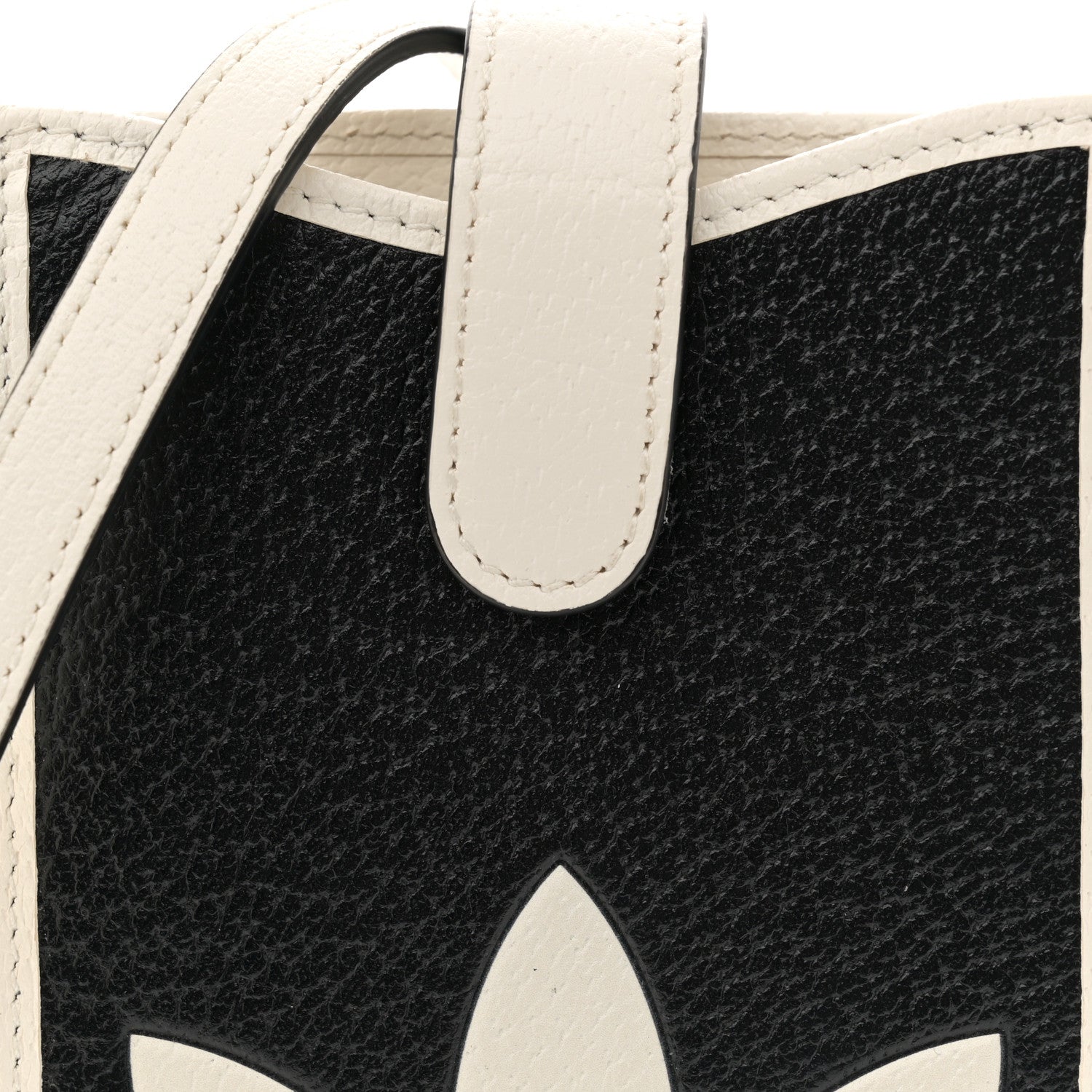 Gucci X ADIDAS Textured Dollar Calfskin Trefoil Embossed Phone Crossbody Bag Black Off White 8 of 12