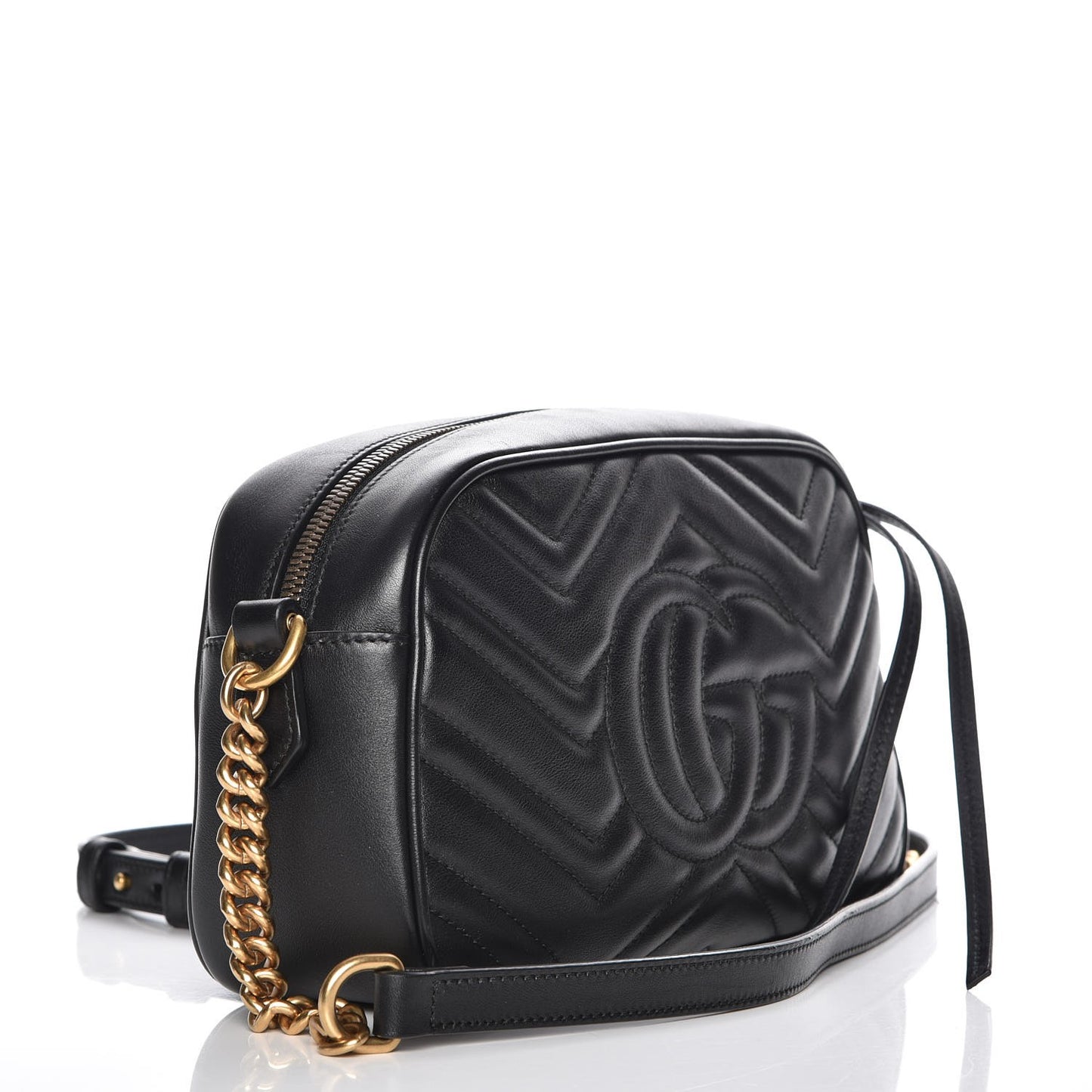 Calfskin Matelasse Small GG Marmont Chain Shoulder Bag Black
