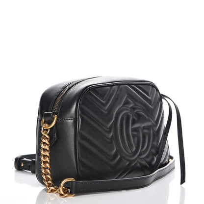 Gucci Calfskin Matelasse Small GG Marmont Chain Shoulder Bag Black 3 of 7