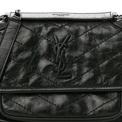 Saint Laurent Crinkled Calfskin Matelasse Monogram Baby Niki Chain Satchel Dark Green 8 of 10