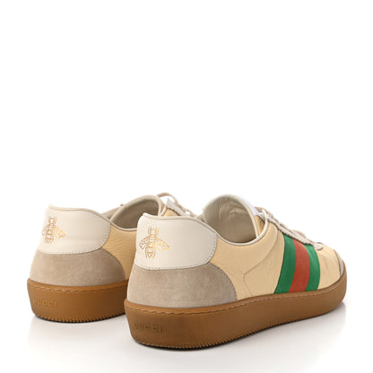 Gucci Calfskin Suede Web Mens G74 Sneakers 12 Oatmeal Burro New Mystic White 4 of 9