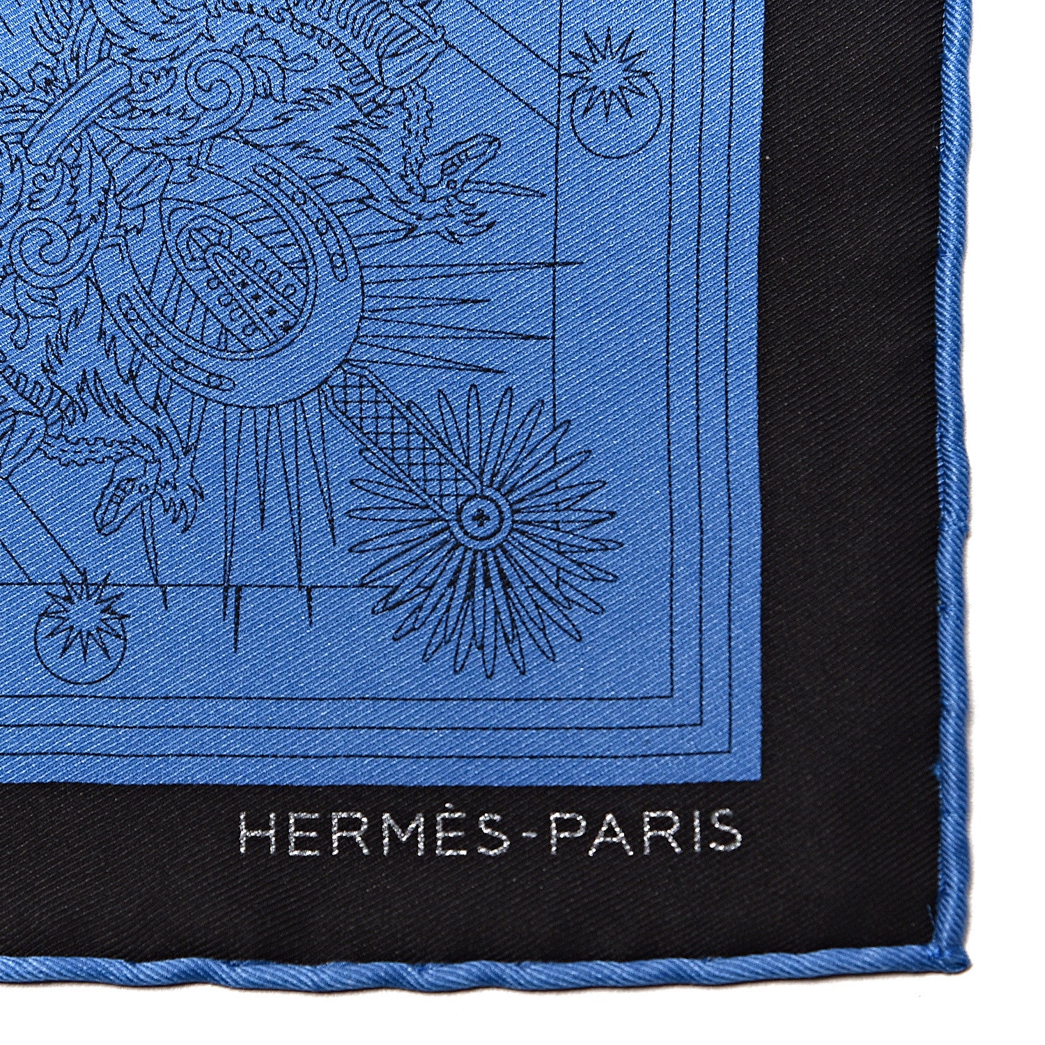 Hermes Silk C'est La Fete Pocket Square Bleu Moyen Black 4 of 4