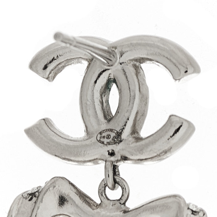 Crystal CC Bow Drop Earrings Silver
