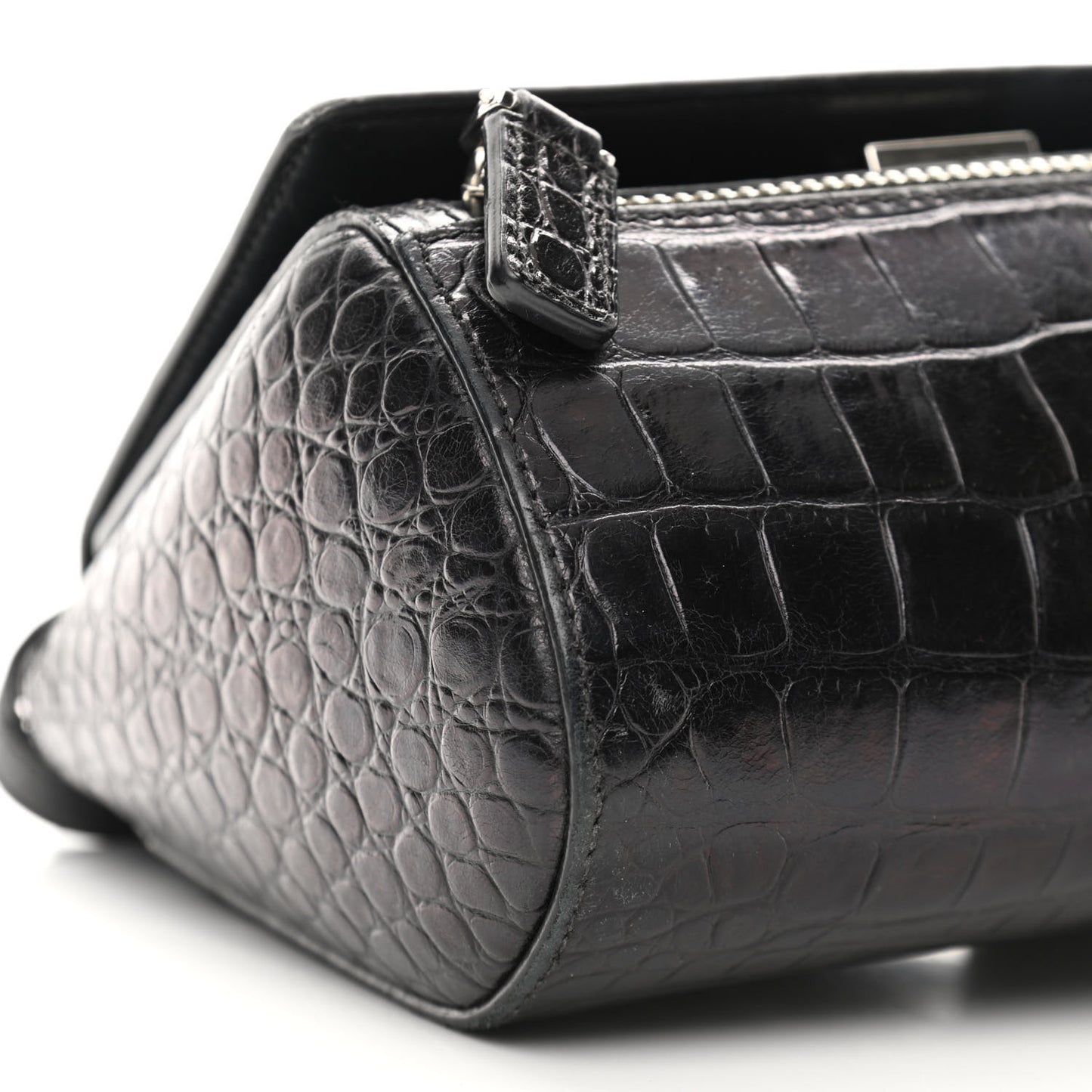 Calfskin Crocodile Embossed Mini Pandora Box Crossbody Bag Black