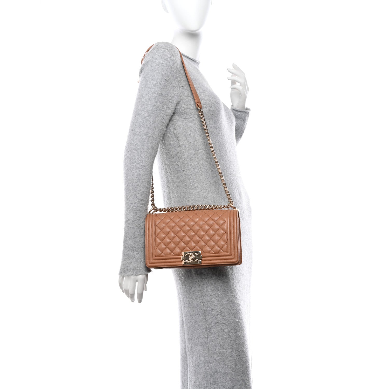 Chanel Caviar Quilted Medium Boy Flap Light Brown 2 of 11