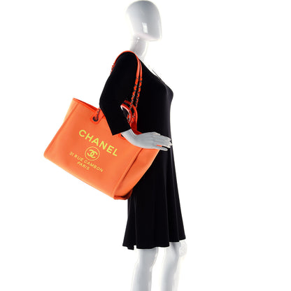 Chanel Mixed Fibers Calfskin Deauville Medium Tote Orange Yellow 3 of 12