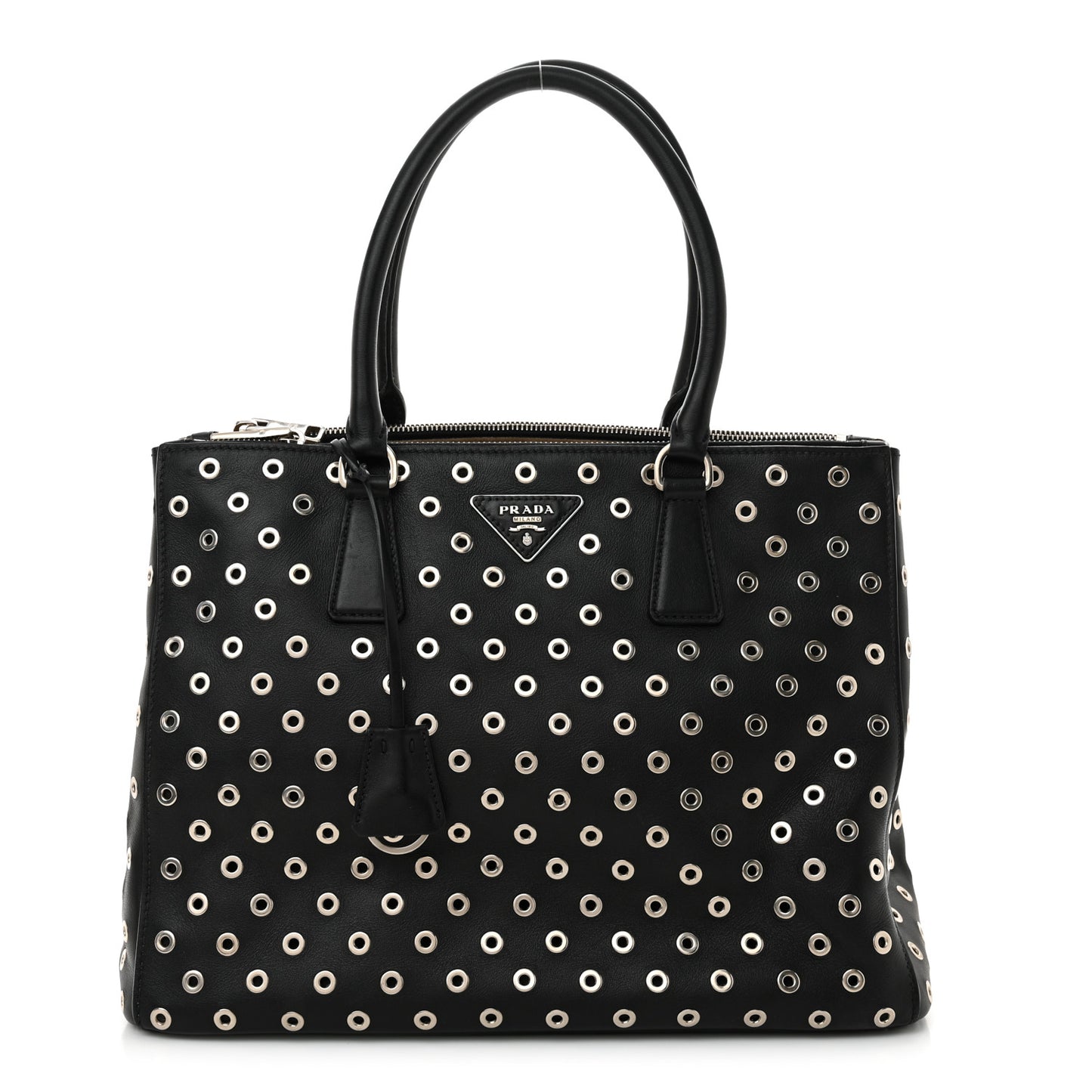 City Calf Grommet Large Double Zip Tote Black