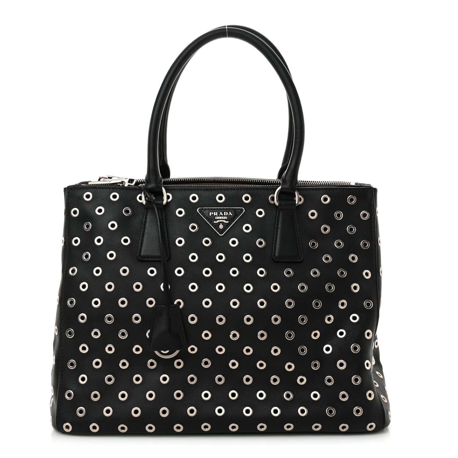 Prada City Calf Grommet Large Double Zip Tote Black 1 of 12