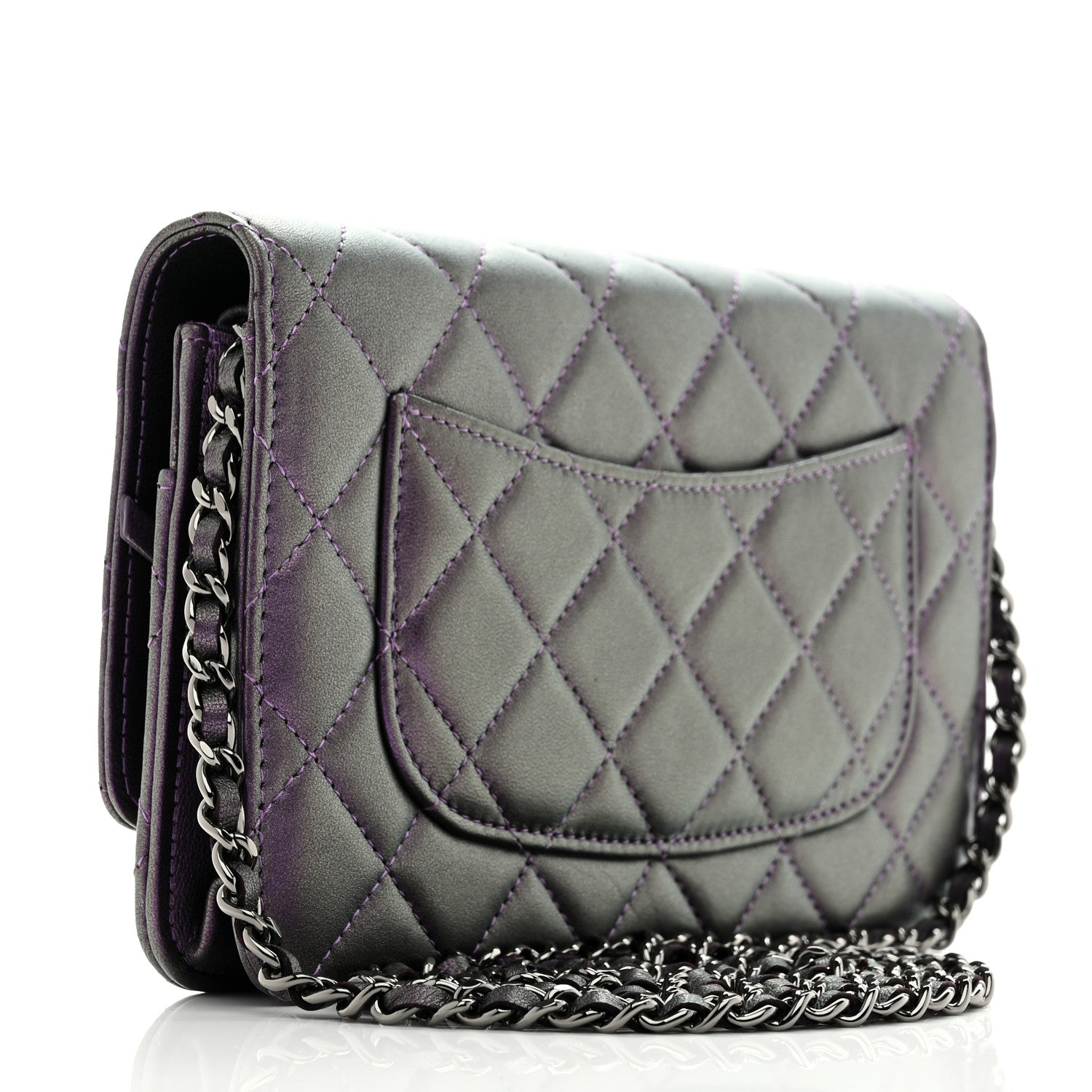 Chanel Iridescent Lambskin Quilted Wallet On Chain WOC Dark Purple 2 of 12