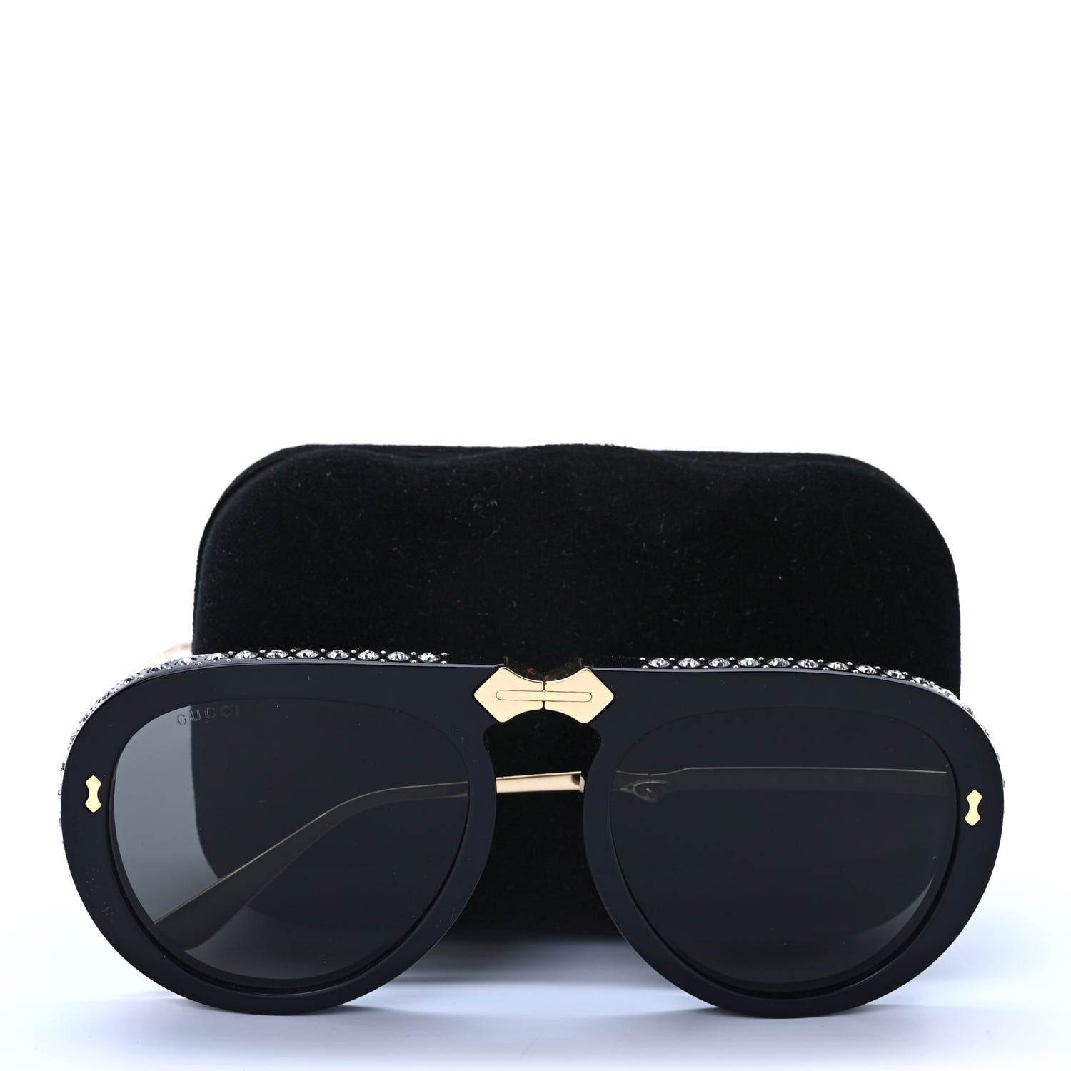 Gucci Acetate Crystal Foldable Aviator Sunglasses GG0307S Black 9 of 9