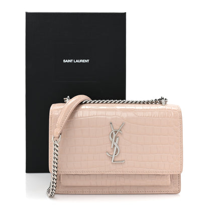 Saint Laurent Calfskin Crocodile Embossed Monogram Sunset Chain Wallet Marble Pink 19 of 19