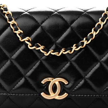 Chanel Shiny Lambskin Quilted Flap Phone Holder With Chain Black 8 of 11