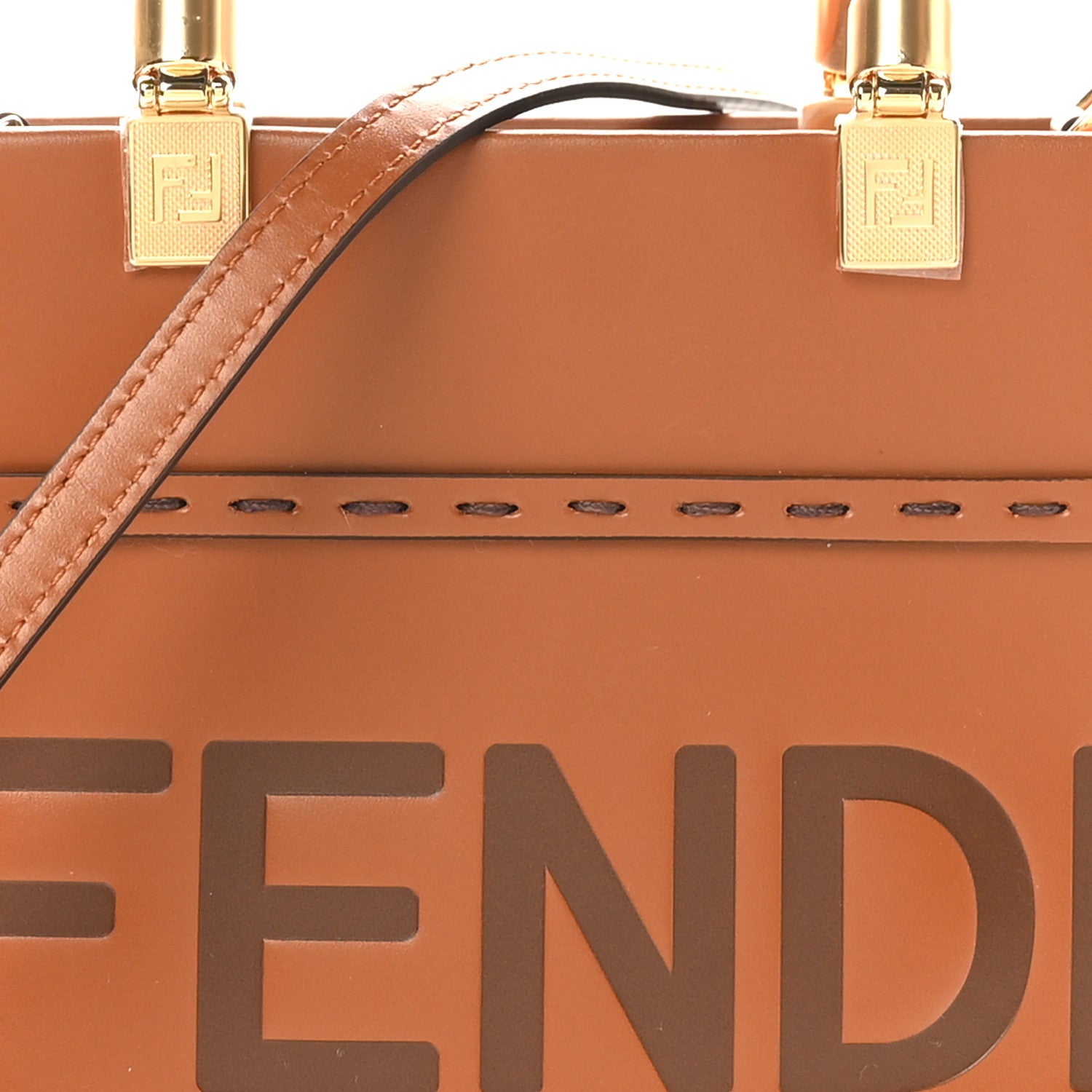 Fendi Vitello King Plexiglass Logo Embossed Mini Fendi Sunshine Shopper Tote Cuoio 8 of 10