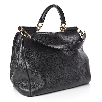 Dolce & Gabbana Grained Deerskin Large Miss Sicily Satchel Black 3 of 9