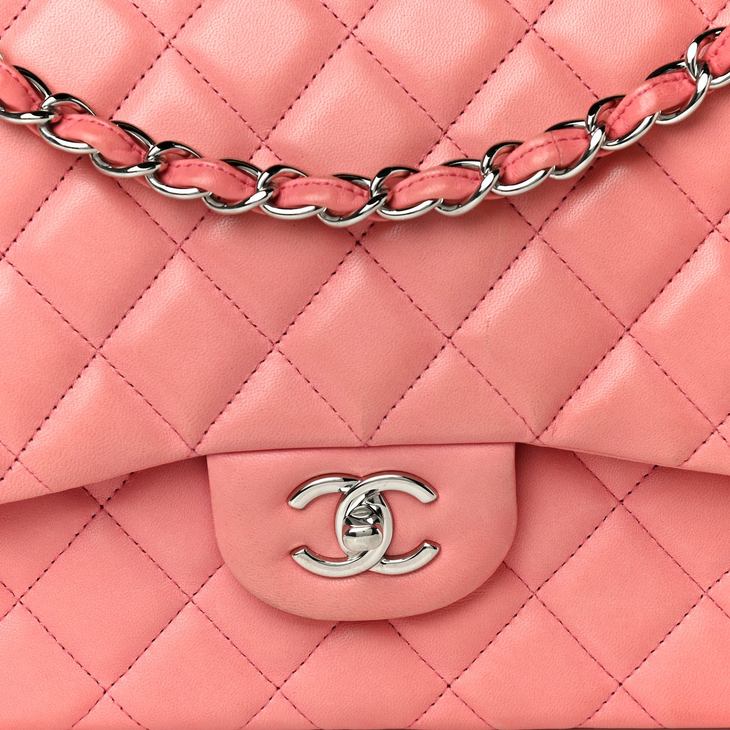 Lambskin Quilted Jumbo Double Flap Pink