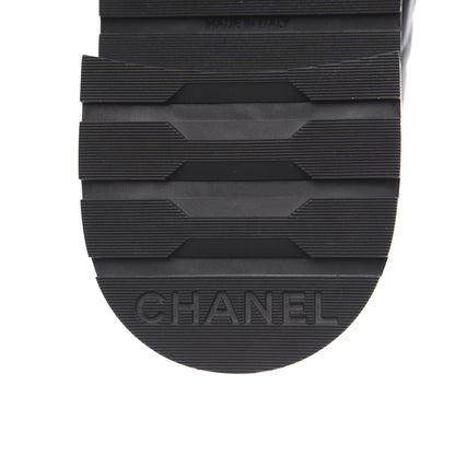 Chanel Shiny Goatskin Calfskin Quilted Lace Up Combat Boots 37.5 Black 7 of 9